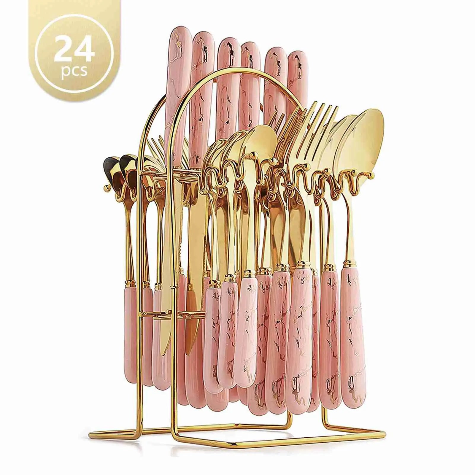 24Pcs Forks and Spoons Tableware Set Stainless Steel Forks and Spoons Cutlery Set for Home Kitchen Restaurant